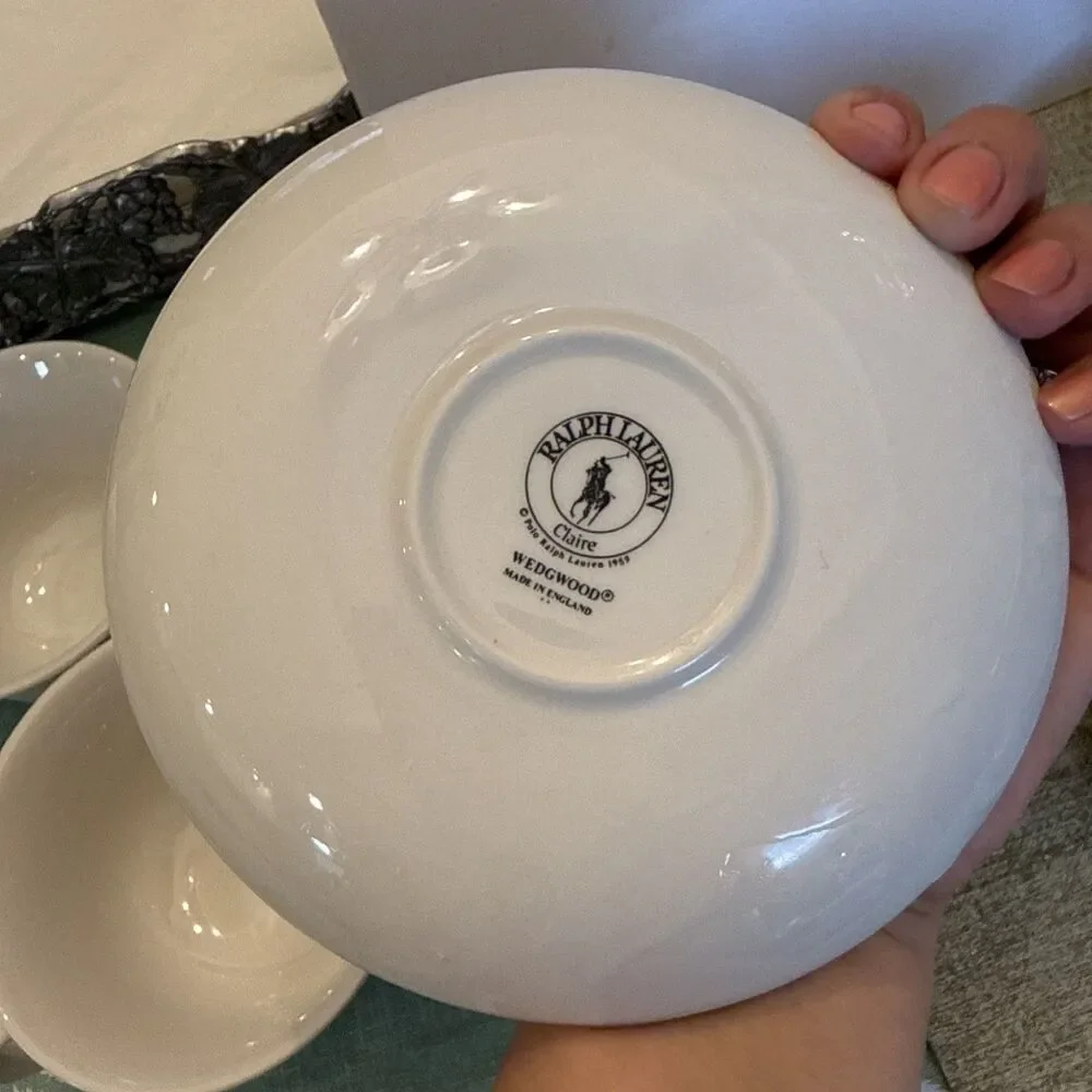 Ralph Lauren Wedgwood White “Claire” Cup & Saucer 6 Sets, Excellent Condition!